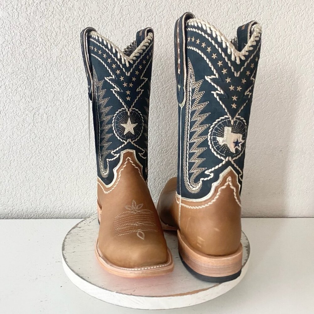 Lane Rodeo Houston Mens Cowboy Boots Brown Blue Leather Western Blunt Toe 10D